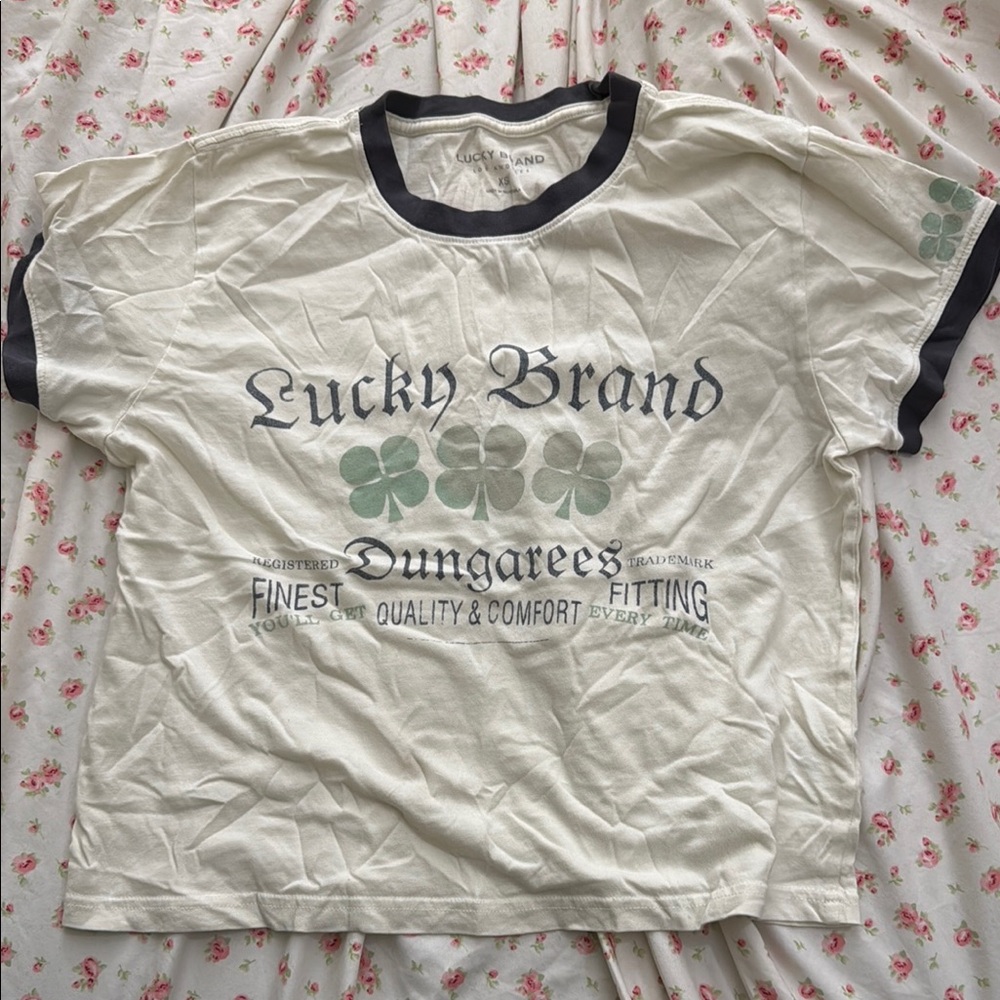 Lucky Brand Cream and Black Clover T-Shirt